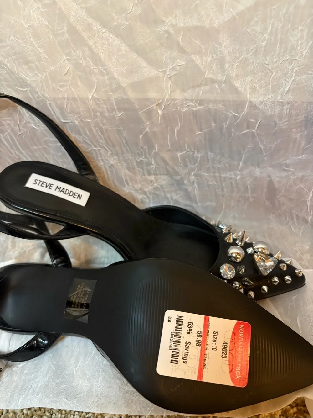 Steve Madden Black Studded Pointed Toe Slingback Heels